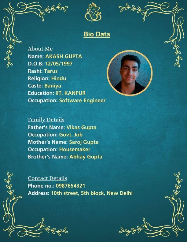 Indie biodata format green | Biodata for marriage