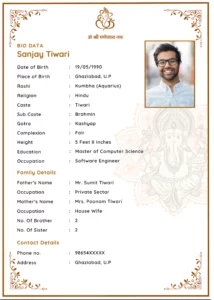 White background Simple Marriage Biodata Format