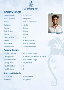 Blue style marriage biodata