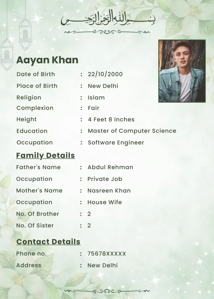 Professional muslim marriage biodata