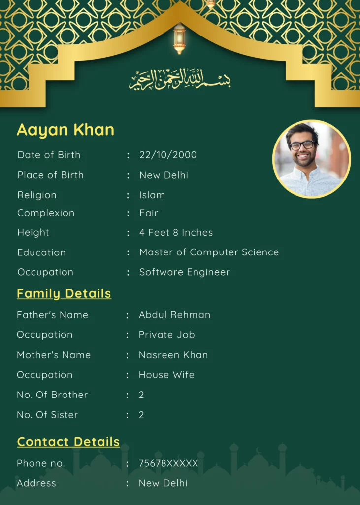 Green yellow muslim marriage biodata