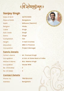 Professional hindu marriage biodata