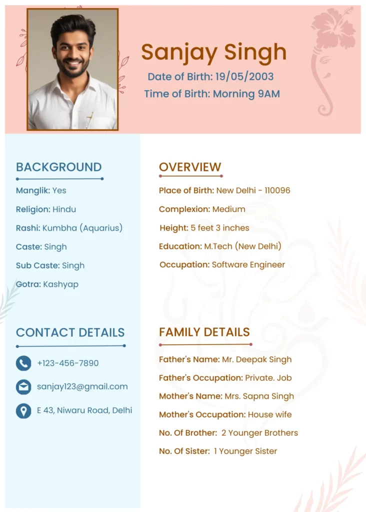 Professional simple marriage biodata