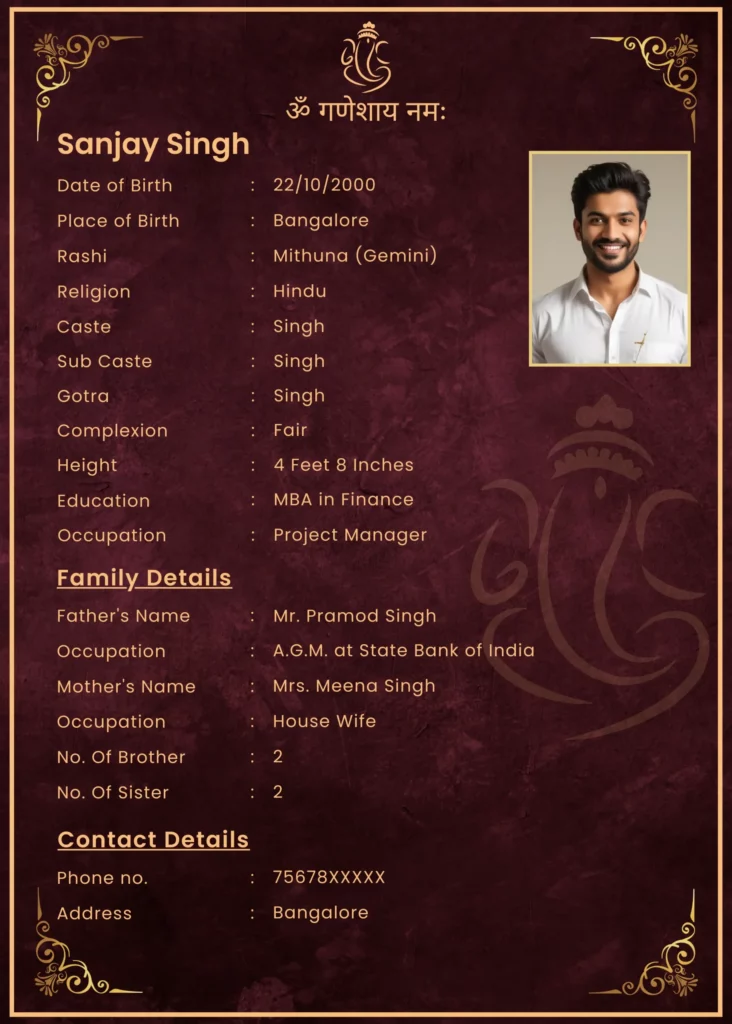 Red and gold marriage biodata maker