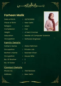 Muslim biodata for muslim girl