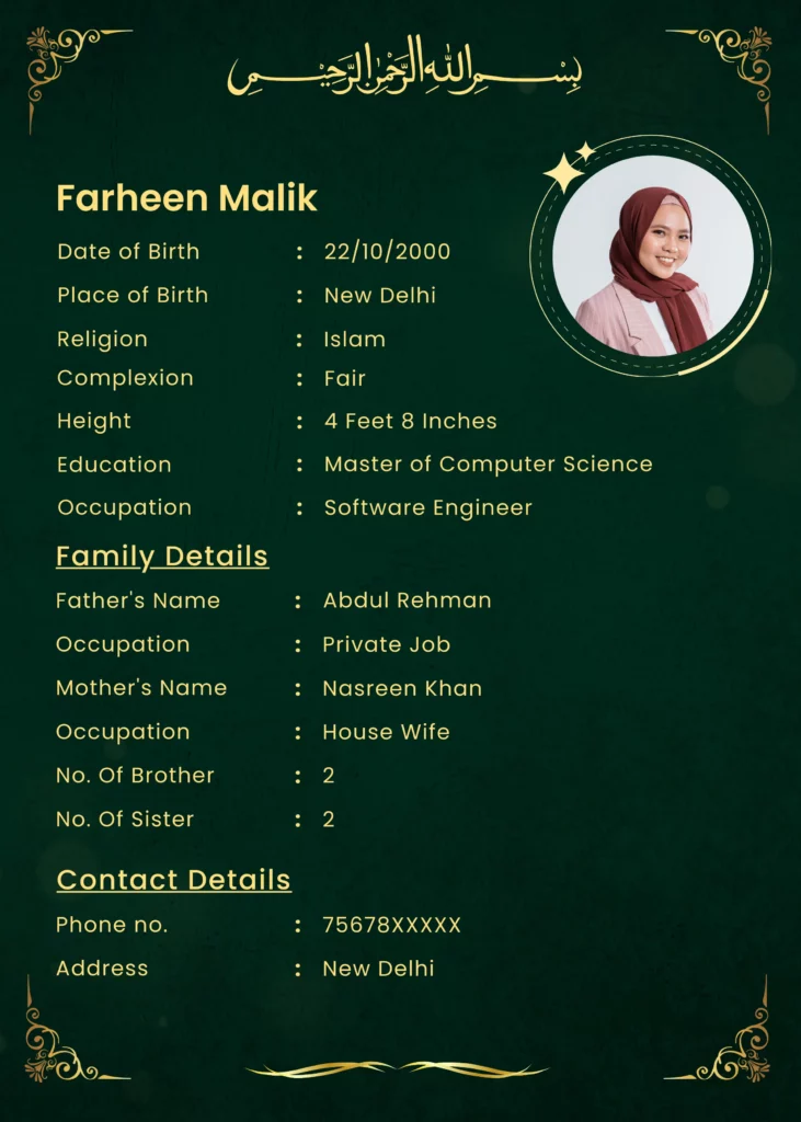 muslim biodata format