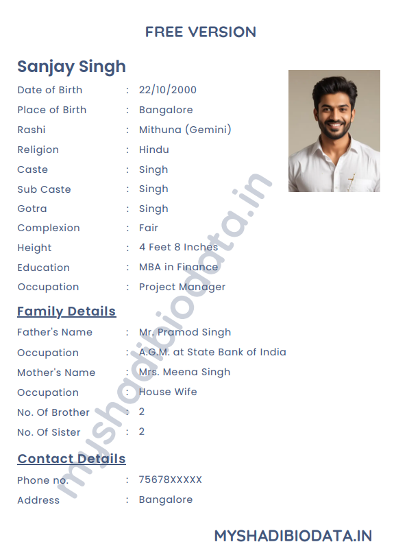 Free template for biodata