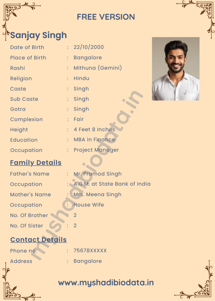 Free marriage biodata with photo